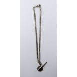 Hallmarked silver Albert chain with T-bar, silver curb chain bracelet with heart shaped locket,