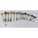 An assortment of sixteen silver hallmarked mustard spoons,