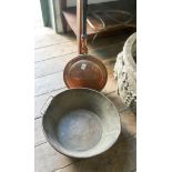 A Victorian copper preserve pan and a copper warming pan