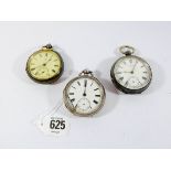 Three old silver pocket watches one with a fusee movement