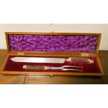 A set of late Victorian horn handled and silver mounted carvers in mahogany case