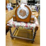 Westminster chiming mantel clock and a barley twist framed dressing stool