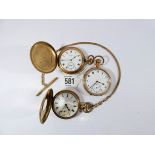 A collection of three gold plated pocket watches to include a hunter and half hunter with watch