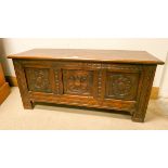 A French oak three panel coffer with carved rosettes 39" wide