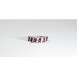 18ct white gold half hoop ruby and diamond ring,