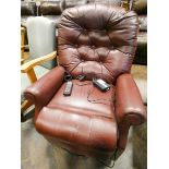 HSL rise and recline easy chair in Burgundy red buttoned leather