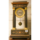 A French Empire inlaid mahogany striking Portico clock 18" high