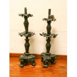 A pair of black bronze lamp bases (as found) approx 15" high