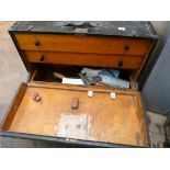 A Victorian fitted carpentry tool chest with interior drawers and a large assortment of carpentry