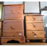 A pine two drawer filing cabinet and a pine three drawer bedside chest