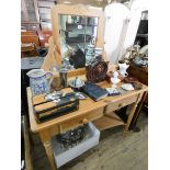 A Victorian style stripped pine dressing table fitted under tier with toilet mirror back,