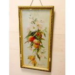 A pair of still life watercolours of fruit and flowers, signed M.