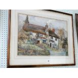 A watercolour of a country cottage scene signed D.E.