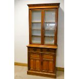 Edwardian walnut two door glazed bookcase on a drawer and cupboard base 3'3 wide