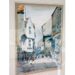 A watercolour of 'The Shambles', a street scene in York, indistinctly signed, image size 14.