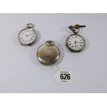 A small silver Hunter pocket watch with fusee movement together with two silver ladies fob watches