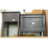 An oak lift top work box and a small oak lift top box