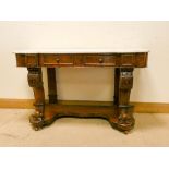 A Victorian mahogany wash stand fitted two drawers on shaped front legs with shaped white marble