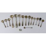 An assortment of fifteen silver hallmarked mustard spoons,