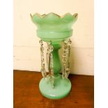 A green opaque glass lustre vase, 12.