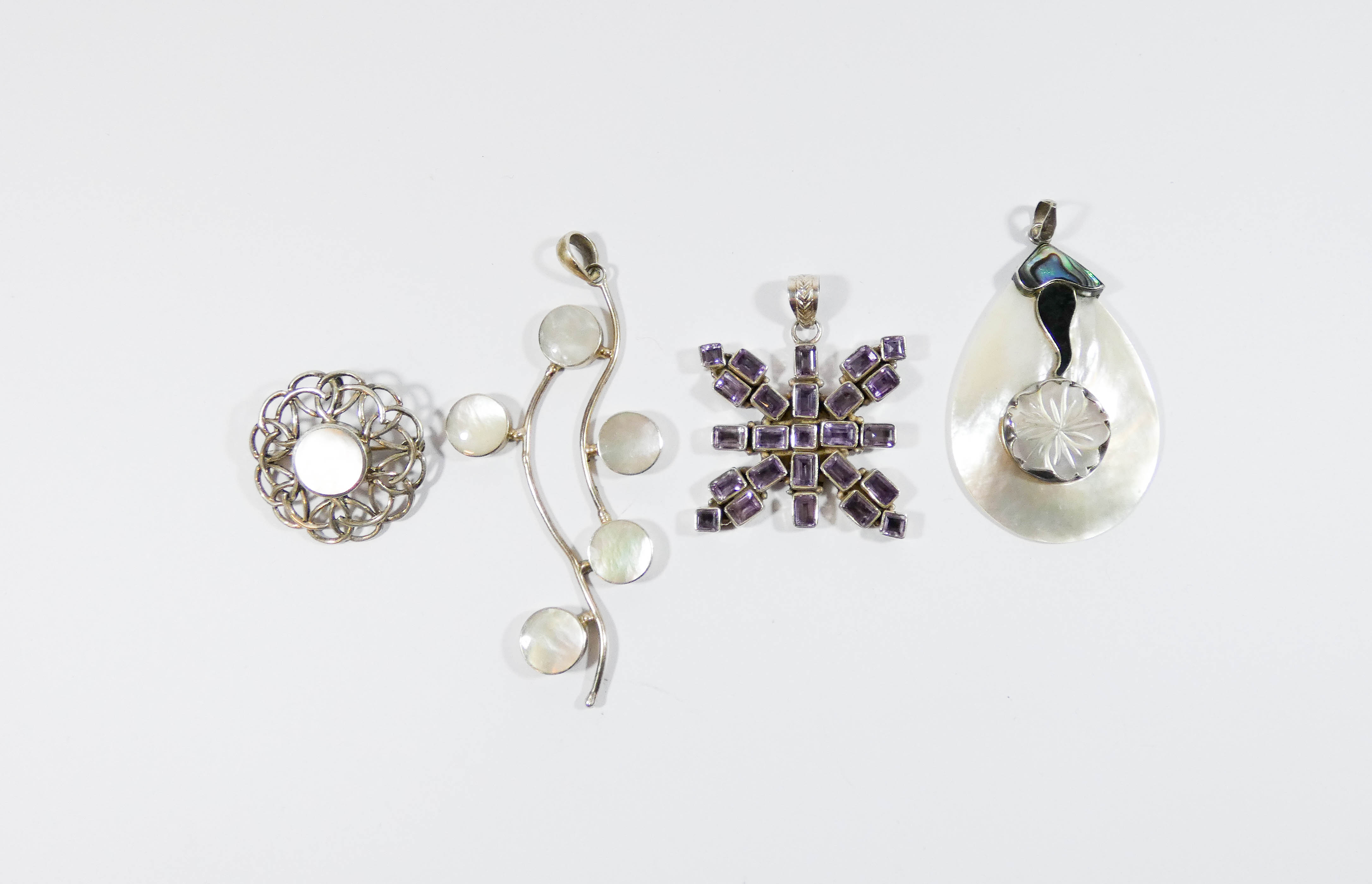 A collection of silver jewellery - mother of pearl set pendants, - Image 2 of 5