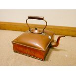 A large Victorian square copper kettle, 14" wide X 11.