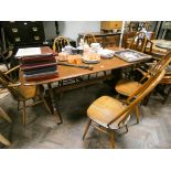 Ercol Golden Dawn dining room suite comprising refectory style table,