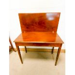 Victorian fold over top mahogany tea table on square taper legs 3' wide