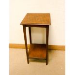 Two tier square oak occasional table or plant pedestal with parquetry top 14" square