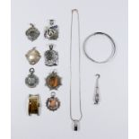 Silver pendants, medallions, bangle and a vintage Roamer wristwatch etc.