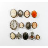 A collection of Victorian and later brooches to include cameos and marcasite examples (13 in the