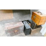Six old wooden boxes