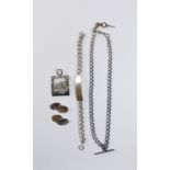 Gent's silver cufflinks, ID bracelet, floral modern pendant,