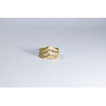 Middle Eastern tri-colour gold wishbone dress ring, set with white stones,