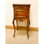 A French walnut bedside cabinet fitted drawer standing on cabriole style legs