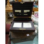 An oak fitted wooden cutlery box (no cutlery) and a late Victorian leather covered writing box