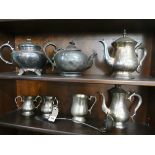 Four piece plated tea and coffee set, two teapots, tankards,