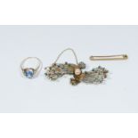 9ct gold spray brooch set with turquoise and pearl,