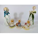 Three Royal Doulton Figurines: Old Mrs Eyebright, Wilfred Carries the Picnic and Clover,