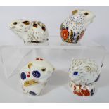 A collection of four Royal Crown Derby paperweights to include Bank vole, Derby dormouse,