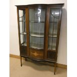 Edwardian inlaid mahogany china display cabinet with bowed centre door 3'9 wide