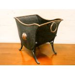 A shaped iron & copper mounted coal or log bin Approx 15 " x 15 "