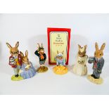 A group of five Royal Doulton Bunnykins figures: Seaside Bunnykin, Bride, Groom, Be Prepared,