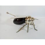 A silver plated and ruby glass mounted honey box modelled as a bumble bee