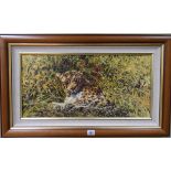 Tony Forrest original oil on canvas painting of a leopard amid bamboo a companion to the preceding