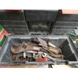 A group of tool boxes and tools etc