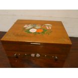 A Victorian mahogany and floral painted box fitted drawer 15" x 11 1/2" x 6" deep