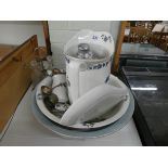 Floral decorated toilet set with matching dressing table set, a toilet bowl, cruet,