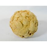 A Meiji period carved Japanese ivory puzzle ball, all carved with Terrapins,