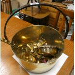Heavy brass preserve pan, toasting forks,
